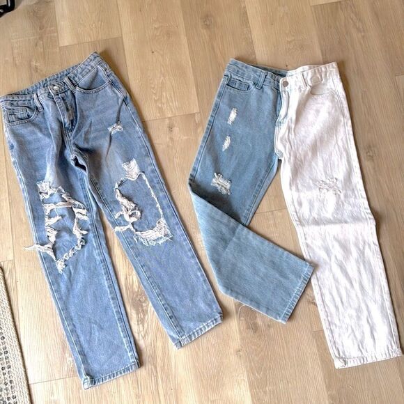 SHEIN Other - Shein Kids Jeans Bundle Distressed Two Tone White blue jeans Size 10